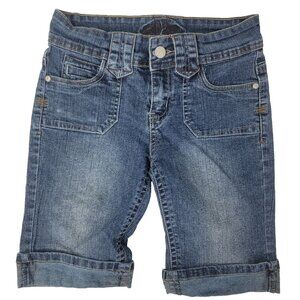 RVT Girl's Size 12 Blue Denim Jean Long Shorts Short Cuffed Stretchy Pockets